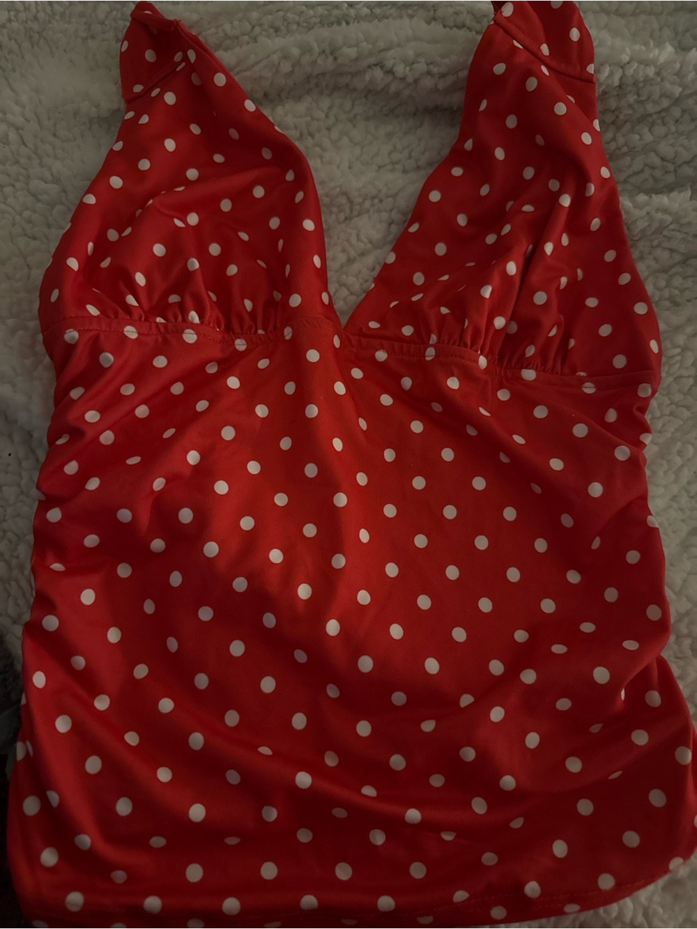 Polka Dot Red Crop Top with V-Neck